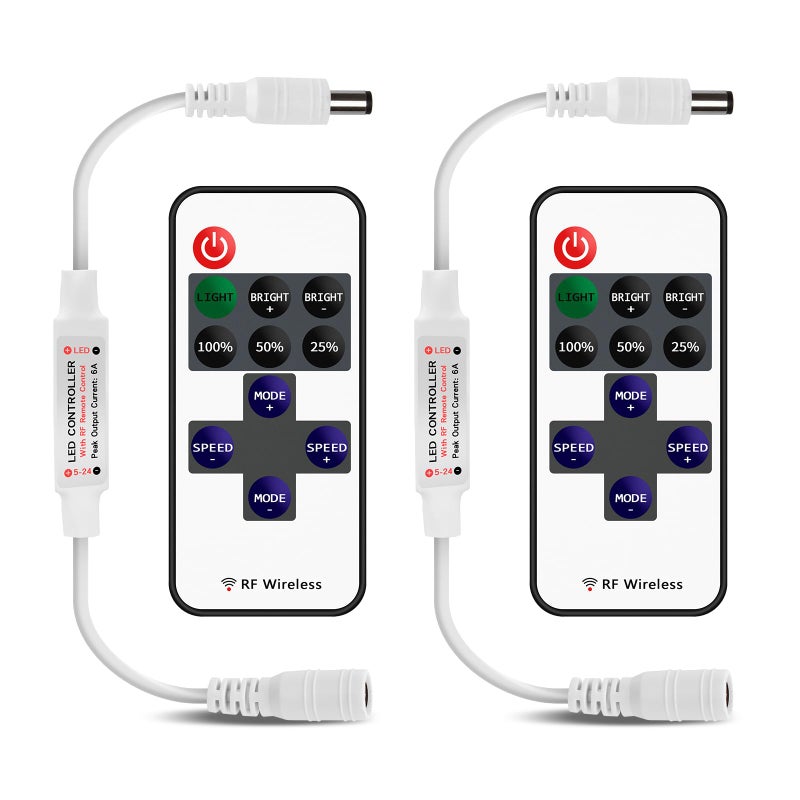 VIPMOON 2 Pack 11 Key RF Remote Controller Mini Wireless Dimmer Switch Control Brightness DC 5-24V for Single Color 5050 3528 5630 LED Strip Lights - Image 1
